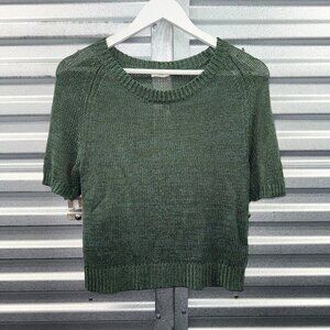 DRIES VAN NOTEN green linen blend short sleeve sweater